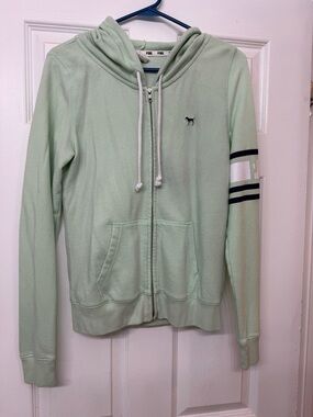 PINK Victoria's Secret Soft Mint Green Zip Hoodie with Dog Logo